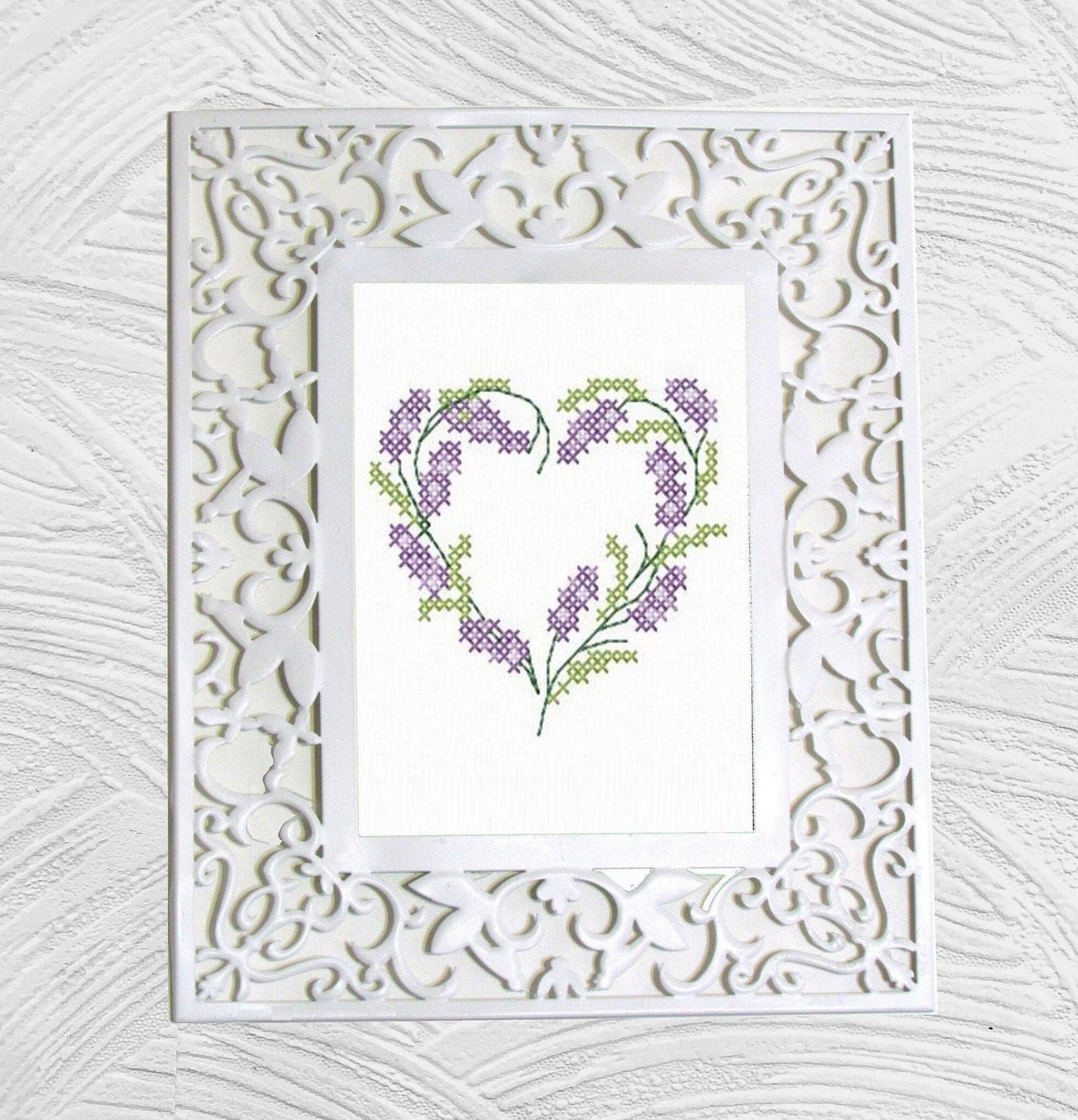 Cross stitch lavender heart. Machine Embroidery design and PDF pattern for hand-made embroidery