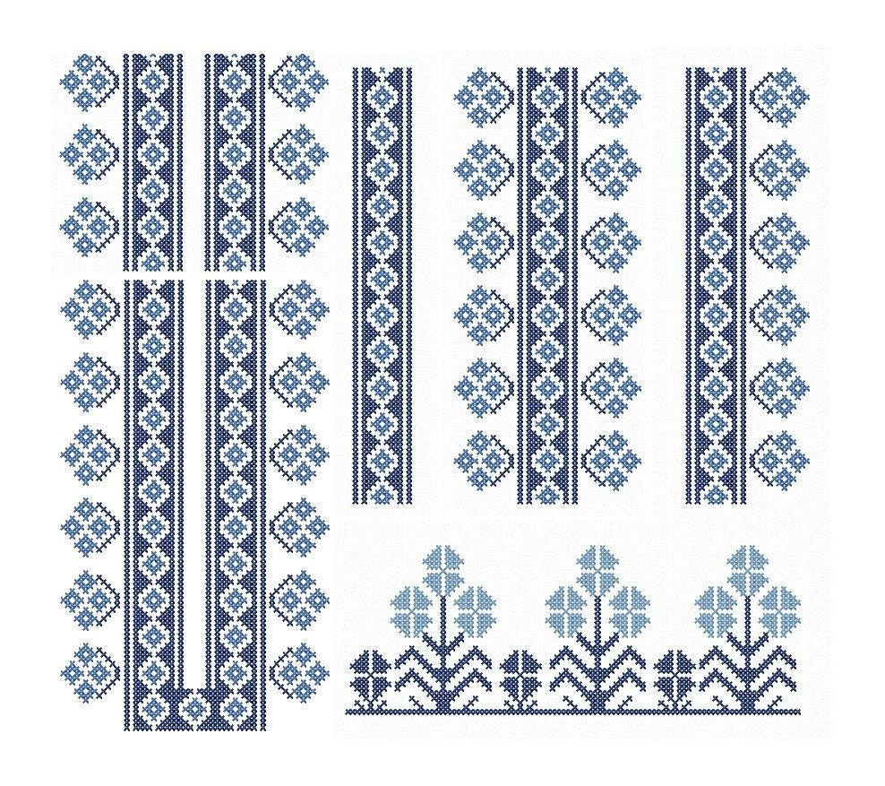 Machine Embroidery design. Romanian traditional ornament, Set of 6 ornaments for traditional men shirt