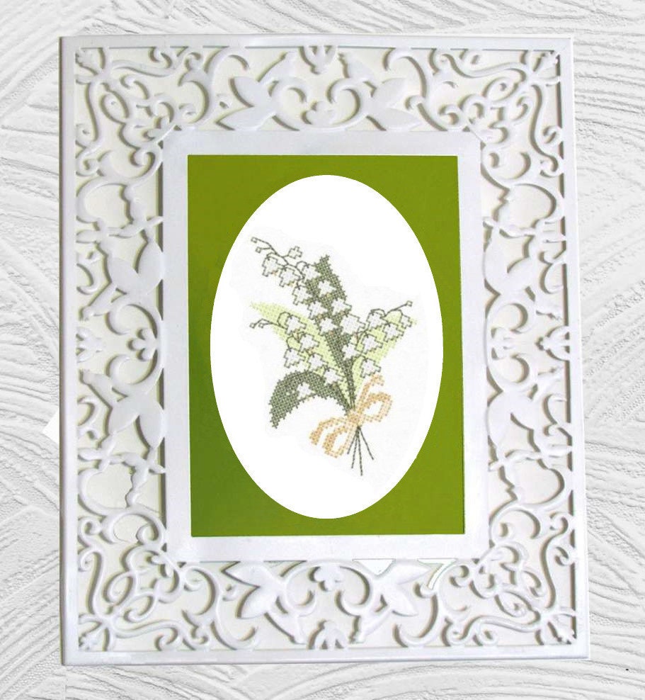 Lily of the valley. Machine Embroidery design and PDF pattern for hand-made embroidery