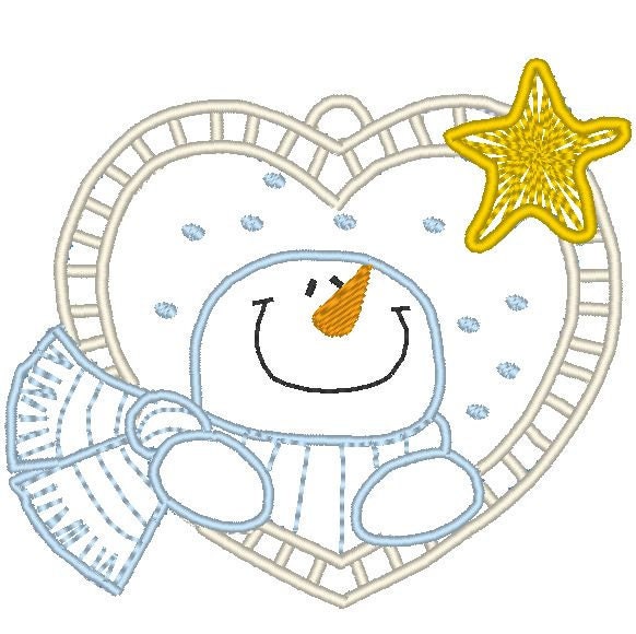 Christmas ornament. Snowman. Machine embroidery design. FSL machine embroidery