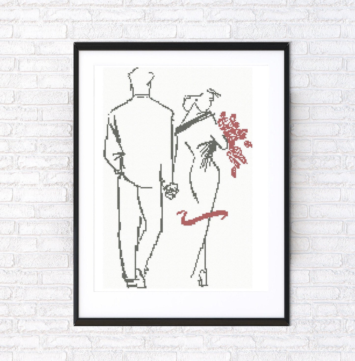Couple in love. Machine embroidery and PDF pattern for hand embroidery