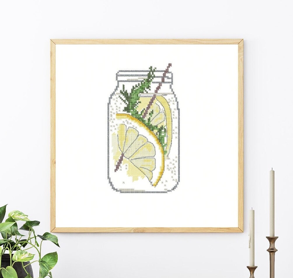 Lemonade. Machine Embroidery design and PDF pattern for hand embroidery.