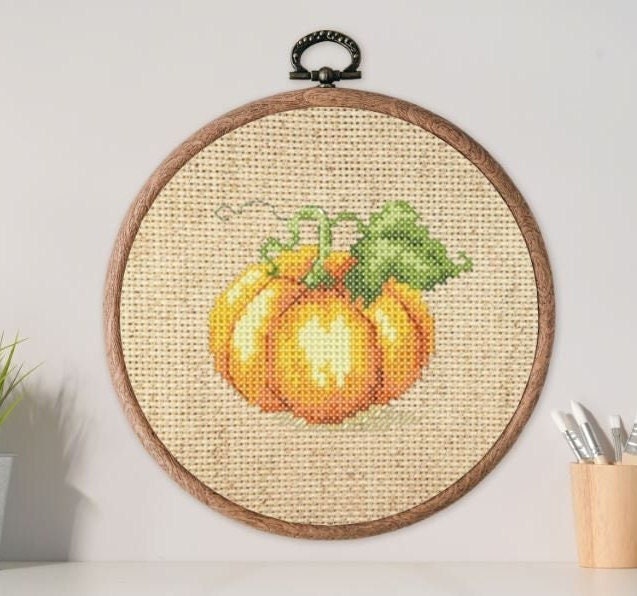 Cross stitch Pumpkin. Machine Embroidery design and PDF pattern for hand-made embroidery