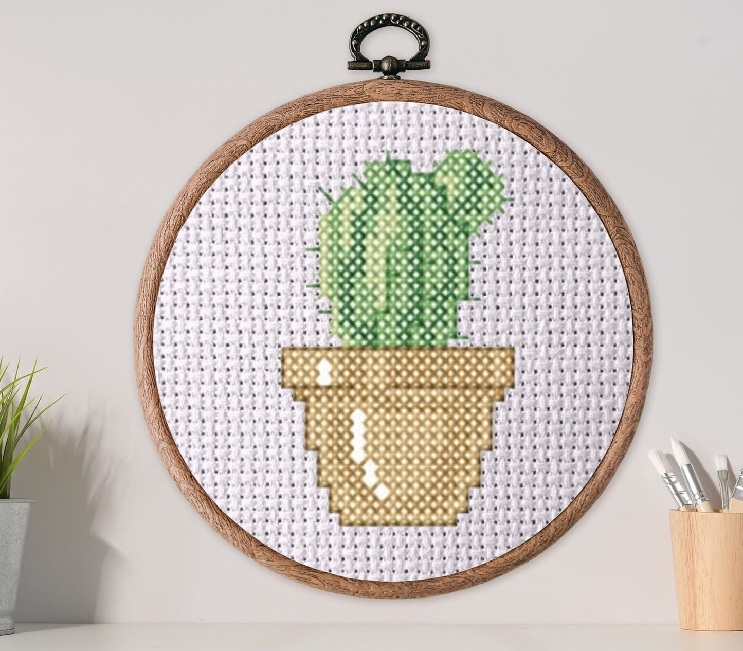 Cross stitch cactus. Machine Embroidery design and PDF pattern for hand embroidery