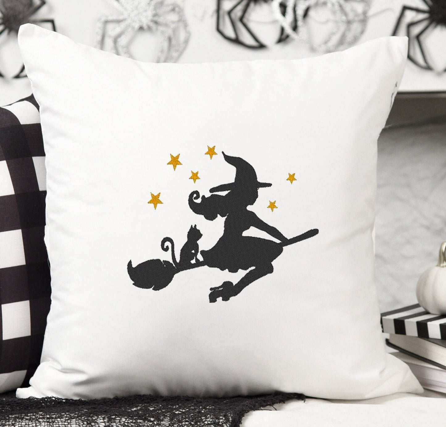 Witch machine embroidery design. Halloween embroidery