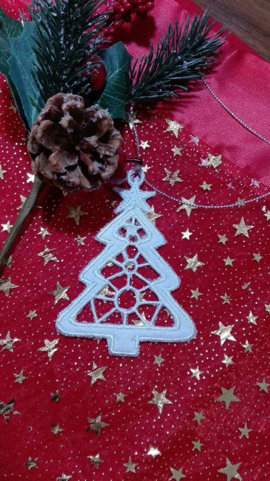 Christmas tree ornament. Machine embroidery design. FSL machine embroidery