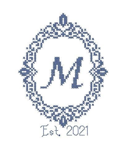 Monogram frame embroidery design. Personalized machine embroidery and hand embroidery PDF design