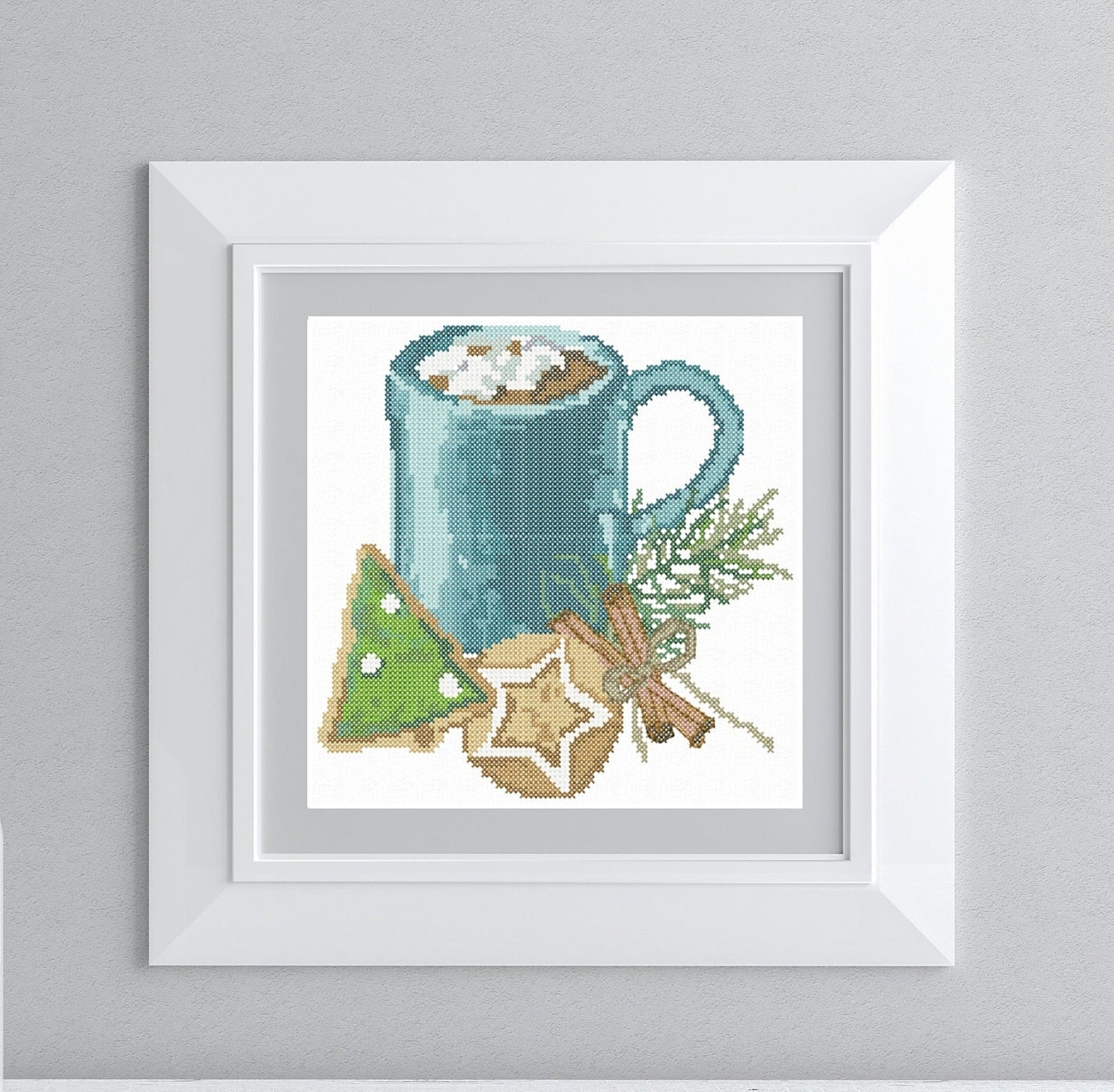 Christmas coffee cup. Cross stitch PDF pattern for hand embroidery