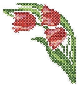 Tulip corner. Cross stitch Tulips. Machine Embroidery design and PDF pattern for hand-made embroidery