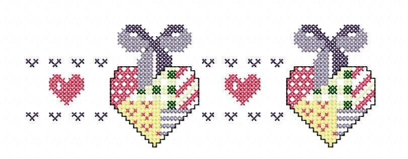 Heart border. Machine Embroidery design and PDF pattern for hand embroidery
