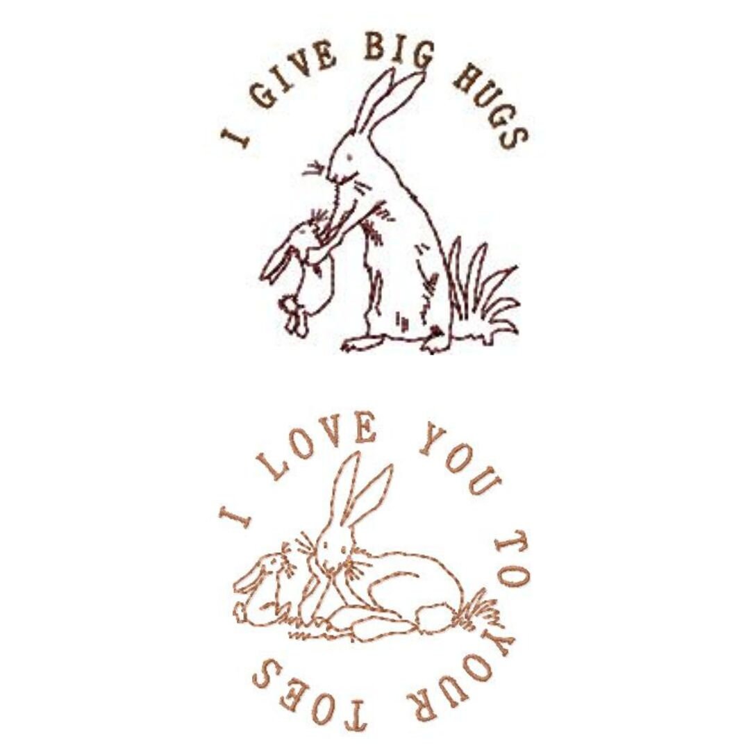 Words. Contour rabbit image in beans stitch. Machine embroidery design. 3x3; inch