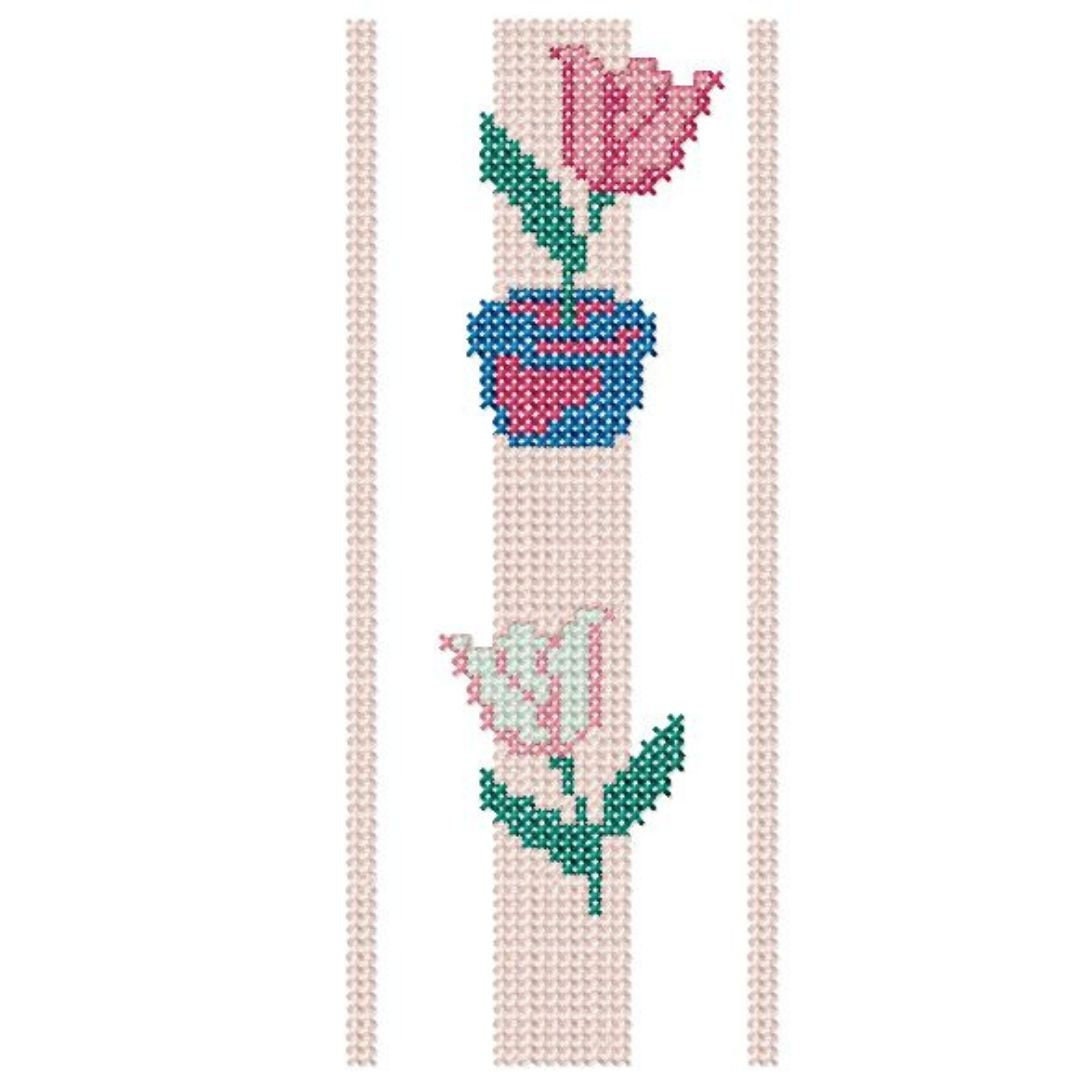 Border with tulip cross stitch pattern. Machine embroidery design and PDF for hande made embroiydery