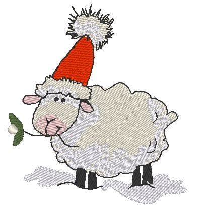 Christmas embroidery. Sheep in winter. Machine embroidery design.