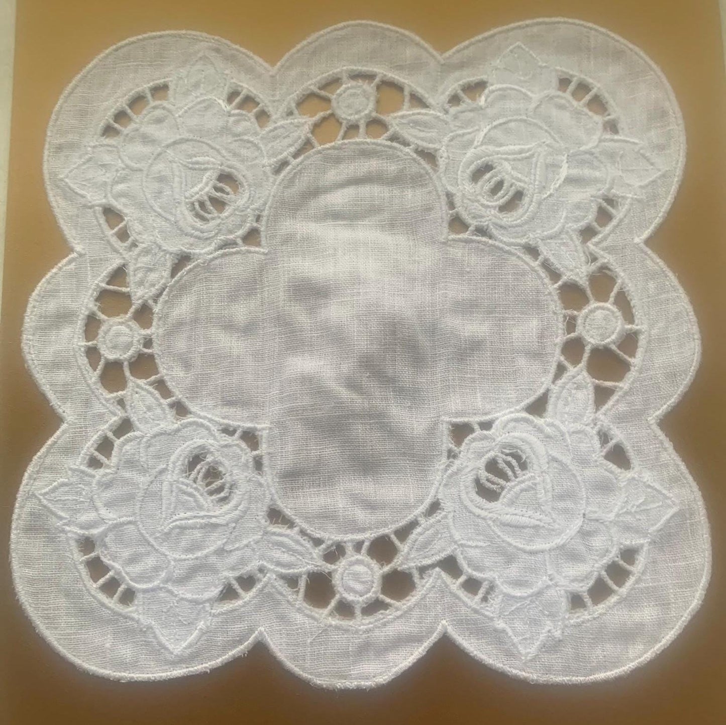 White embroidery. Doily with roses. One color embroidery. Richelieu embroidery. Machine embroidery design ; 8x8 Hoop size