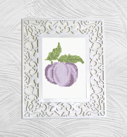 Plums cross stitch.  Machine Embroidery design and PDF pattern for hand-made embroidery