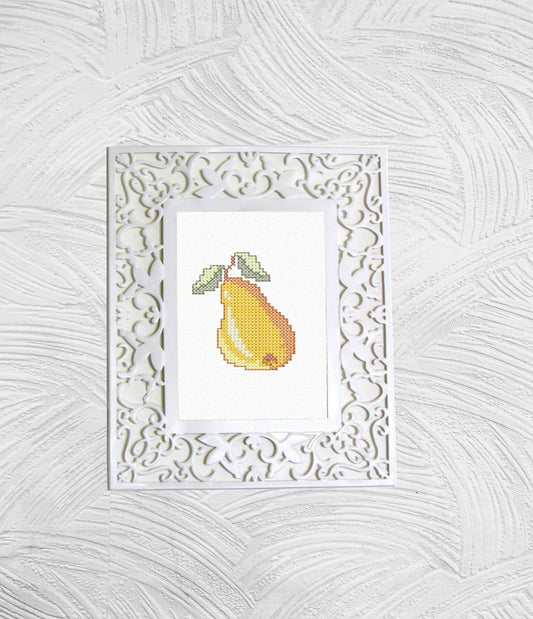 Pear cross stitch.  Machine Embroidery design and PDF pattern for hand-made embroidery