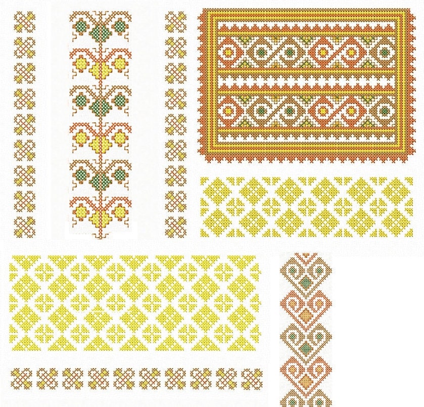Machine Embroidery design. Romanian traditional ornament, Set of 6 ornaments for  romanian blouse or dress.
