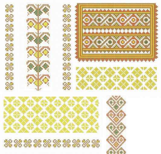 Machine Embroidery design. Romanian traditional ornament, Set of 6 ornaments for  romanian blouse or dress.