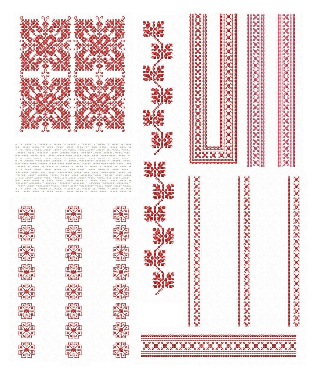 Machine Embroidery design. Romanian traditional ornament, Set of 9 ornaments for  romanian blouse or dress.