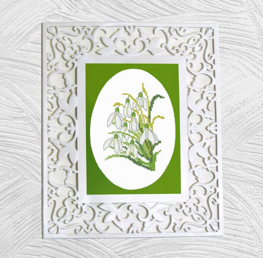 Snowdrops. Machine Embroidery design and PDF pattern for hand-made embroidery