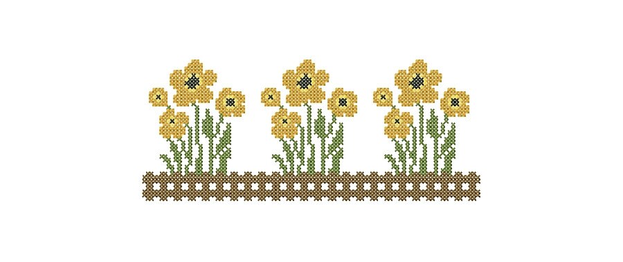 Cross stitch Design. Yellow flowers border.  Machine embroidery design.