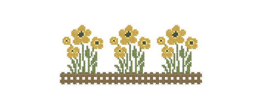 Cross stitch Design. Yellow flowers border.  Machine embroidery design.