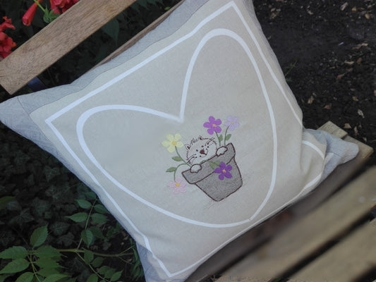 Cat in flowerpot applique.  Machine embroidery design