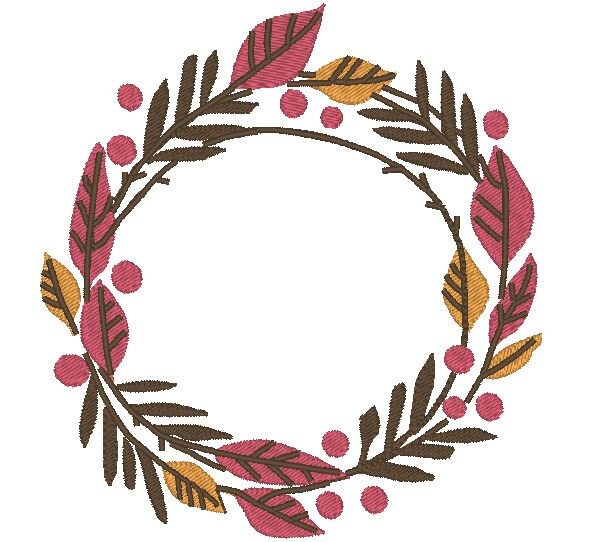 Autumn wreath. Machine embroidery design.