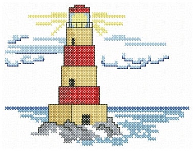 Cross stitch lighthouse. Machine Embroidery design and PDF pattern for hand embroidery