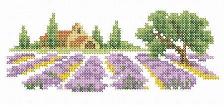 Lavender field. Lavender cross stitch. Machine Embroidery design and PDF pattern for hand embroidery