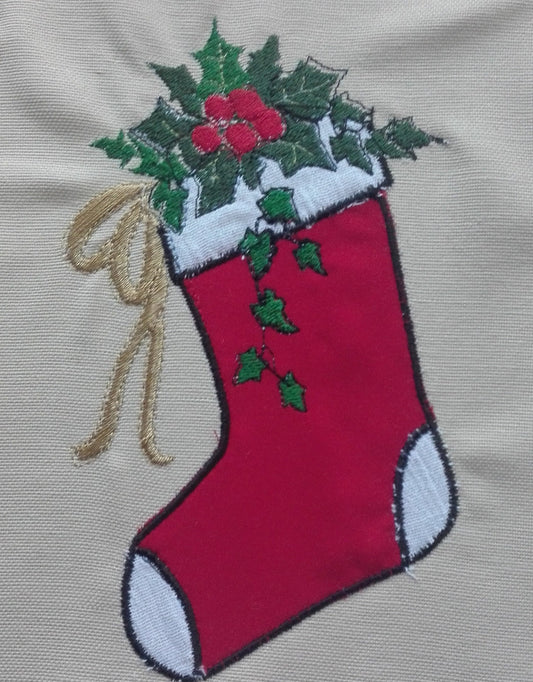 Christmas sock applique.  Machine embroidery design