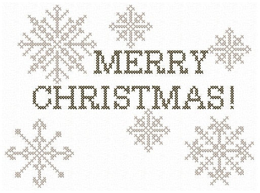 Merry Christmas and snowflakes.  Machine embroidery design and PDF pattern for hand embroidery