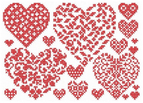 Red hearts cross stitch.  Machine embroidery design