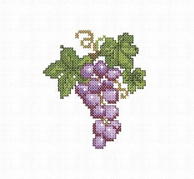 Grapes cross stitch.  Machine Embroidery design and PDF pattern for hand-made embroidery