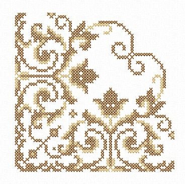 Cross stitch Design. Traditional Romanian ornament for tablecloth.  Machine embroidery design and PDF pattern for hand embroidery