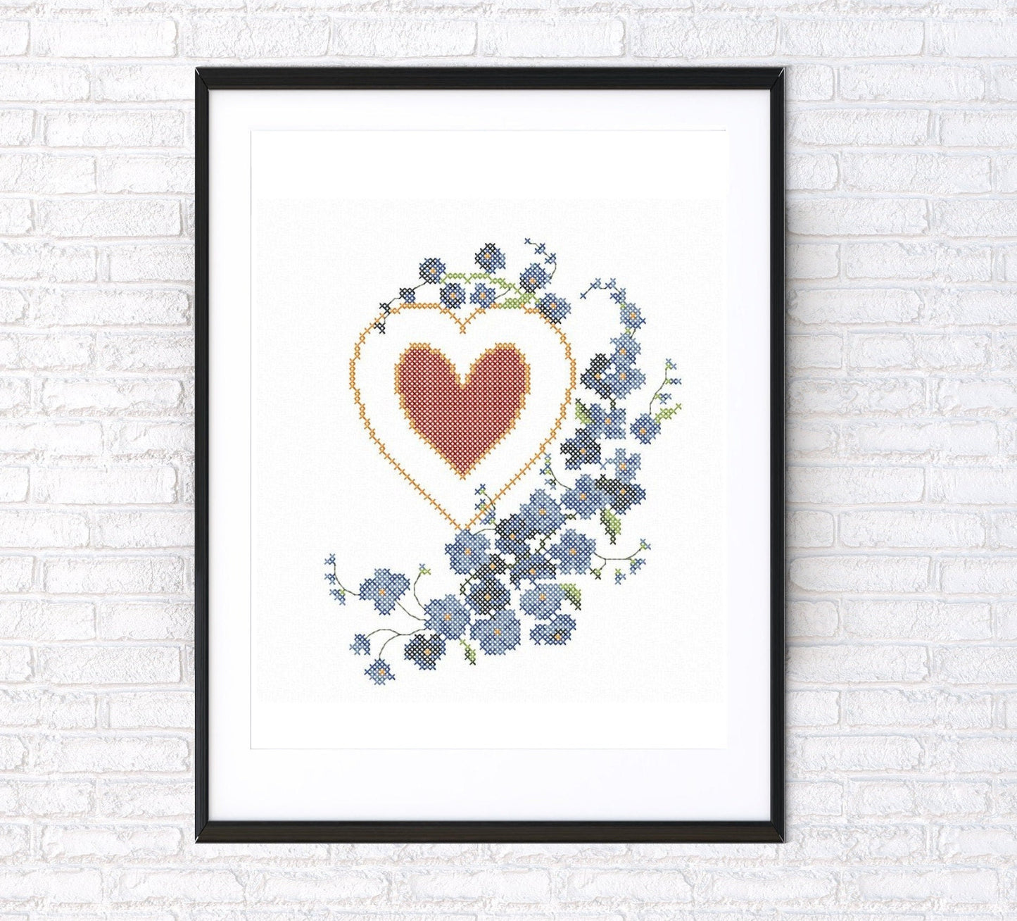 Heart with don't forget me flowers. Machine embroidery and PDF pattern for hand embroidery. 5x7; 7x11 hoop size