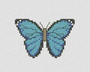 Blue butterfly. Machine Embroidery design and PDF pattern for hand-made embroidery