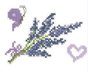 Lavender bouquets. Cross stitch lavender.  Set of three small bouquets. Machine Embroidery design and PDF pattern for hand embroidery