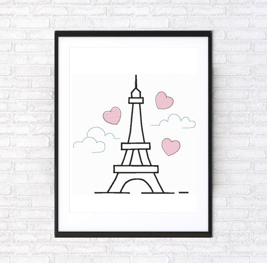 Eifel tower, contour. Machine embroidery. 4x4;  5x7; 8x8 hoop size