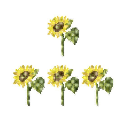 Sunflower cross stitch. Set of two cross stitch designs. Machine embroidery and PDF pattern for hand embroidery