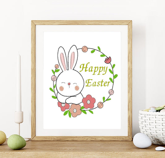 Bunny in flower wreath.Machine embroidery design. 4x4: 7x5; 8x8 hoop size