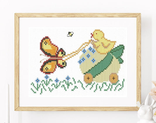 Easter design. Chicken with Easter egg. Machine Embroidery design and PDF for hand cross stitch