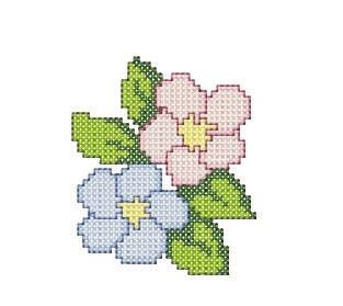 Two flowers cross stitch. Machine embroidery and PDF pattern for hand embroidery. 4x4 hoop size
