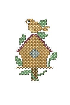 Cross stitch design. Birdhouse. Machine embroidery and PDF pattern for hand embroidery. 4x4: 7x5