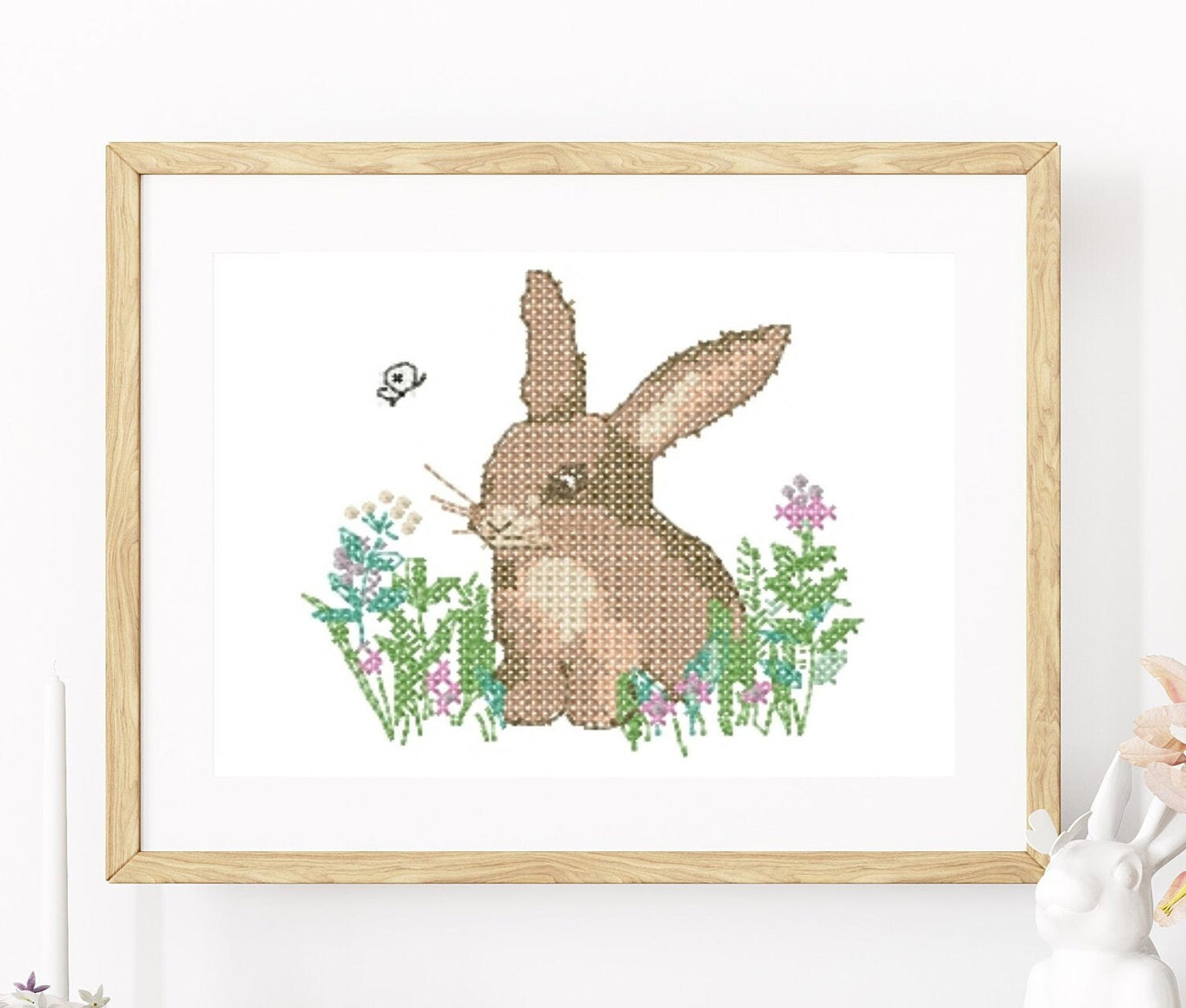 Spring rabbit. Cross stitch rabbit. Machine embroidery and PDF pattern for hand embroidery. 4x4; 5x7 hoop size