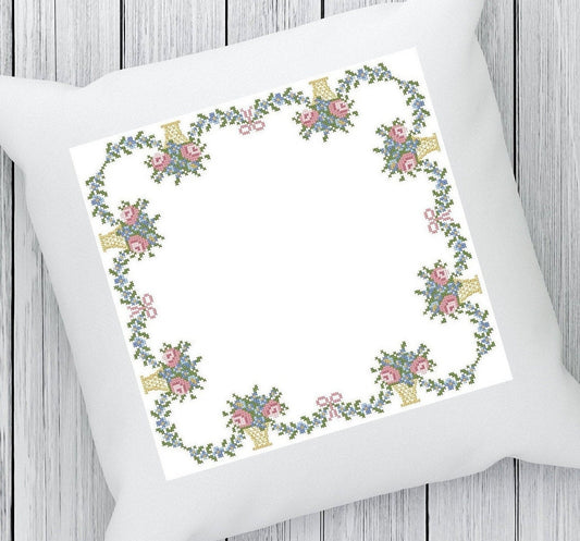 Roses cross stitch. Border with roses  Machine embroidery and PDF pattern for hand embroidery