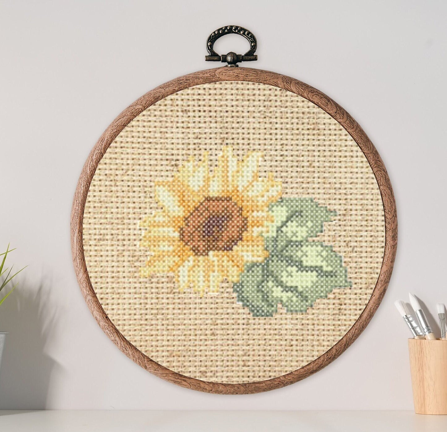 Sunflower cross stitch.  Machine Embroidery design and PDF pattern for hand-made embroidery
