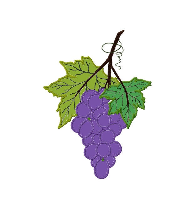 Grapes applique.  Machine embroidery design. 5 x 7 Hoop size