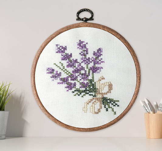 Lavender cross stitch . Machine Embroidery design and PDF pattern for hand-made embroidery
