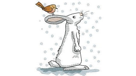 Winter scene. Rabbit waiting for Santa. Machine embroidery design.